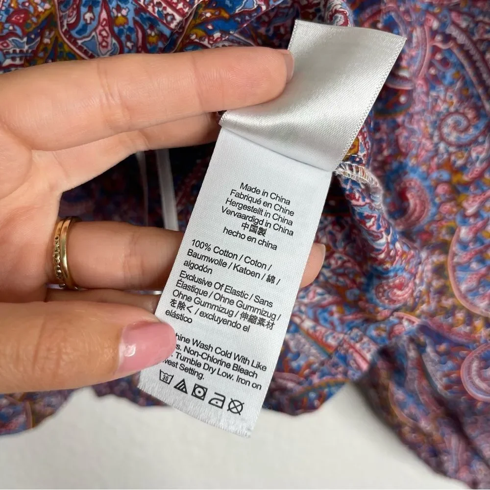 J Crew Liberty Puff Sleeve Smocked Top in‎ Tropical Prince Print Size XXS